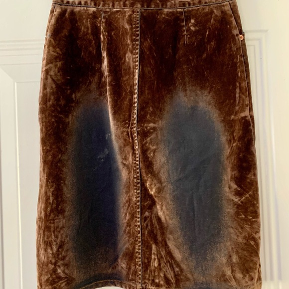 Crushed/Washed Coffee Bean Velvet/Denim Stretch Skirt Size 4 Cotton/Spandex - Picture 3 of 3